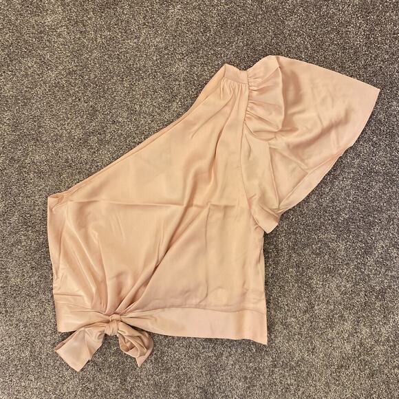 Express Women's Satin One Shoulder Tie Waist Top Pale Pink Size XS - NWT $64 - Picture 5 of 16